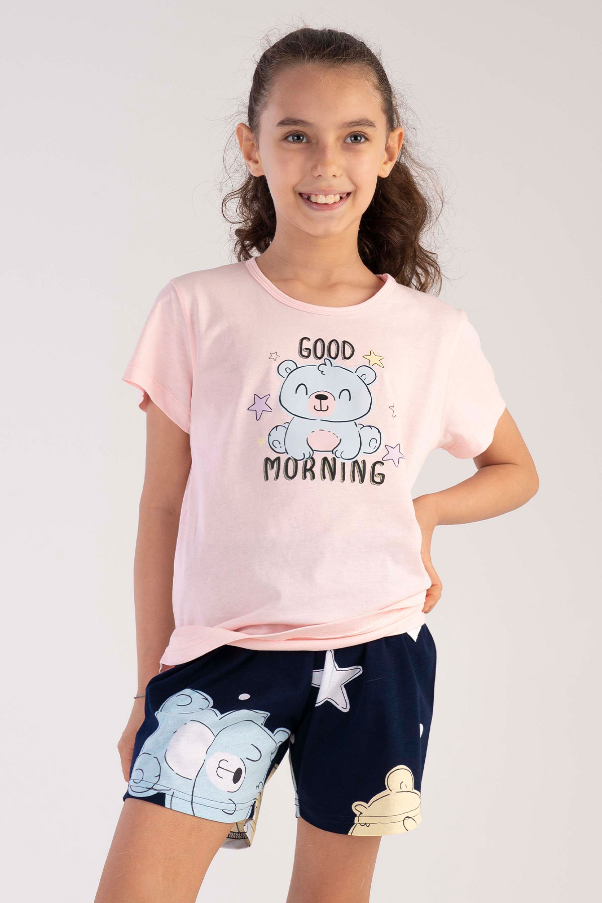 Pamuklu Kız Çocuk Kısa Kol Şortlu Pijama Takım
