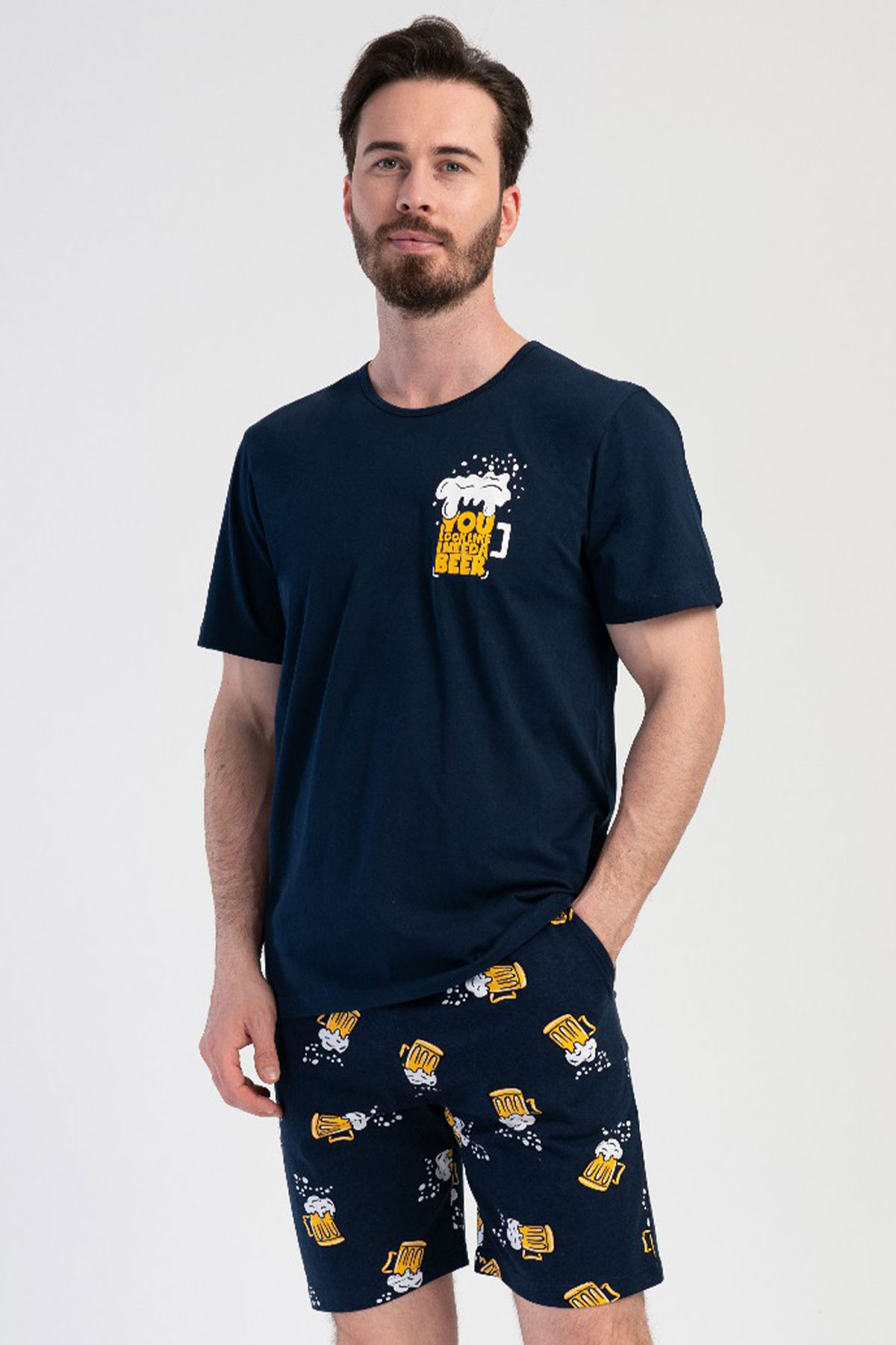 Pamuklu Erkek Kısa Kol Şortlu Pijama Takım
